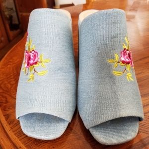 Light Denim Mules with Floral Details